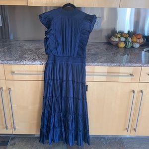 Lulus Take A Glance Navy Tiered Mock Neck Dress